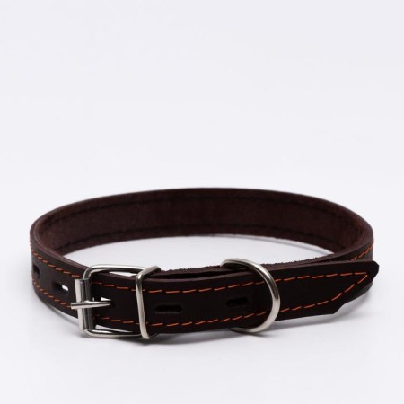 The collar is a single -layer leather, embossed “barking. I bit ", 48x2, Osh 32-43 cm, brown with gold-1