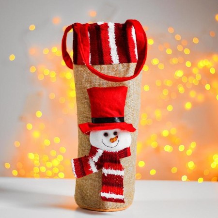 Cover on a bottle "Snowman in a scarf" with handles