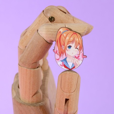 Wooden icon "Schoolgirls", anime, 2.6 x 3.3 cm-3