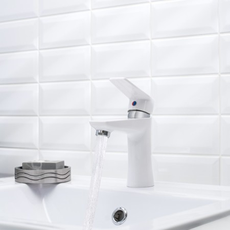 Mixer for the PMS sink PL6-001F, 35 mm cartridge, pour 100 mm, ABS plate, white-3