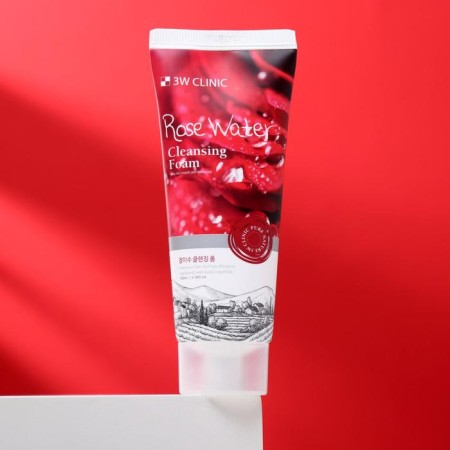 Foam for faces with 3W Clinic Rose Water Cleansing Foam pink water, moisturizing 100 ml-1