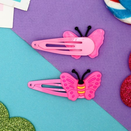 Invisibility for hair "Abel" (set 2 pcs) butterfly in stripes, 5 cm, pink-1