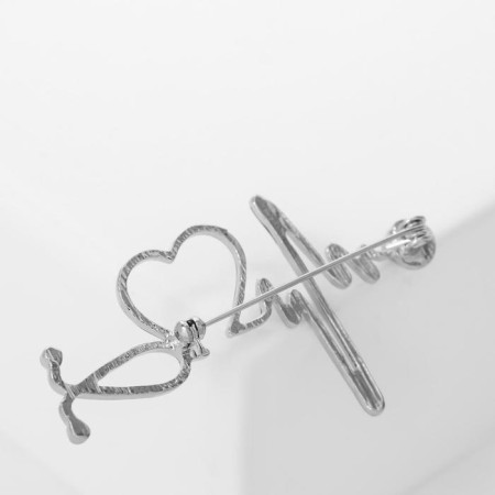 Brooch "Stetoscope" Cardiogram, blue color in silver-1