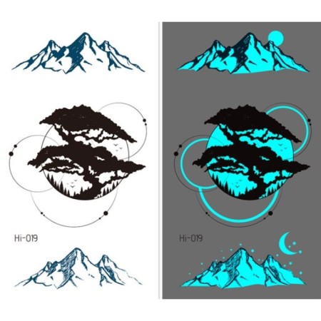 Tattoo on the body of the phosphorus "mountains and huge trees" 10.5x6 cm