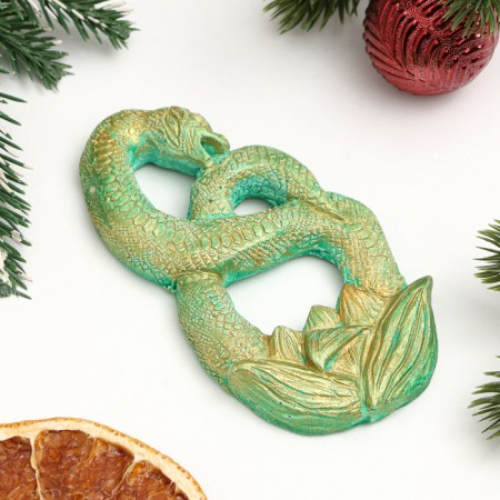 Panel with the suspension "Snake in the flower" Green with gilding, 12x7x1cm-1