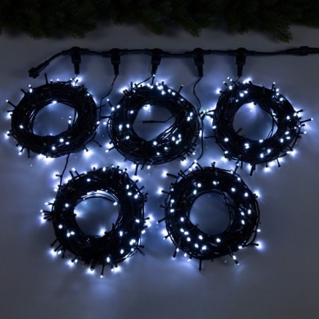 Garland "Clip-Light" 5 threads of 20 m, IP44, UMS, dark thread, 665 LED, glow white, flickering all LEDs, 24 V
