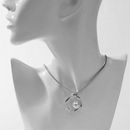 Piece with pearls "Style" bead in oval, white color in silver, 40 cm-2