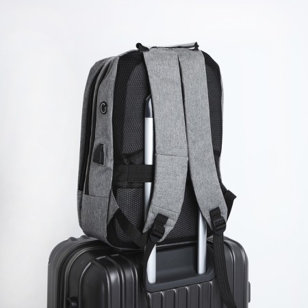 Male backpack on lightning, 3 external pockets, a USB connector, a suitcase mount, color gray color-7