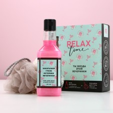 Подарочный набор косметики RELAX TIME, гель для душа 250 мл и мочалка, ЧИСТОЕ СЧАСТЬЕ