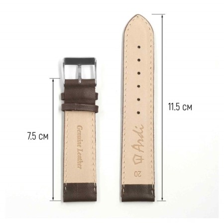 Watch strap, 20 mm, harness 75 mm, larynx 115 mm, genuine leather, brown-1