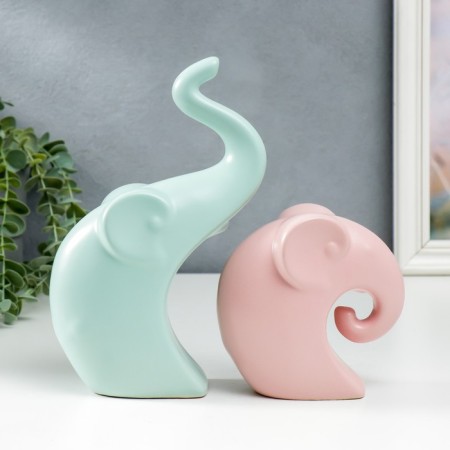 Souvenir Ceramics "Two Elephants" Pastel matte set 2 pcs 12x12 22x13 cm-1