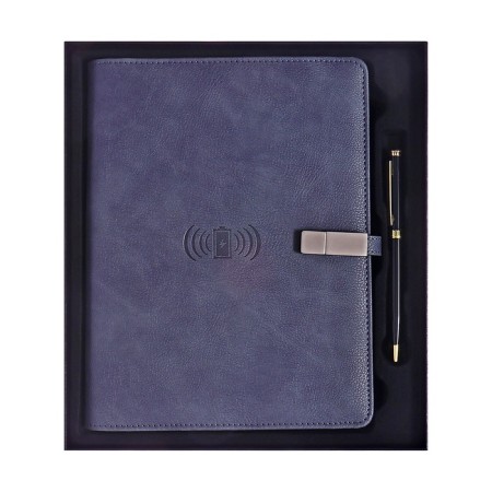 Organizer on the rings, PVC, A5.140 liters, cage, with a pen, gifts. Box, flash drive, charging gray