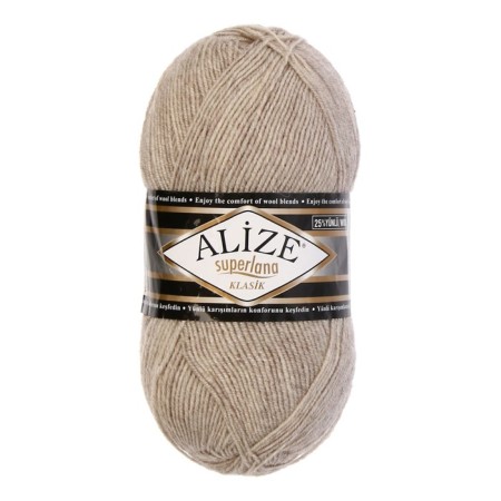 Yarn "Superlana Klasik" 25% wool, 75% acrylic 280m/100g (152 beige. Melange)-1
