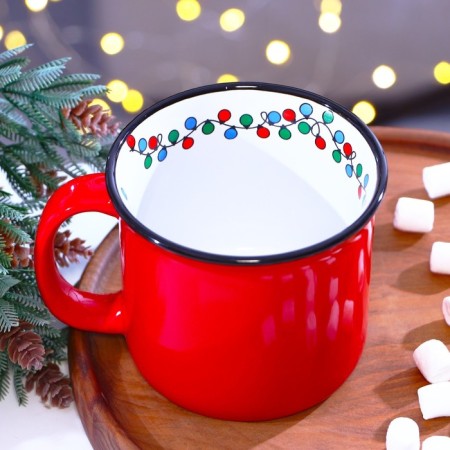New Year's ceramic "garland" mug, 450 ml, white color-5