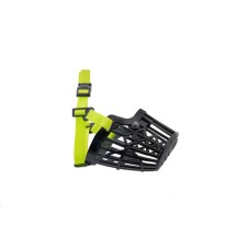 Plastic muzzle No. 5, 26 cm (rottweiler), black with bright lemon ribbons