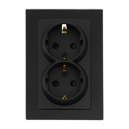 Two -seater socket Tot Glossy Glass, 16 A, hidden, with salary, glass, black-2