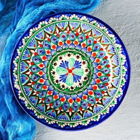 Plate of the Rishtan ceramics "Flowers", 22 cm, blue-4