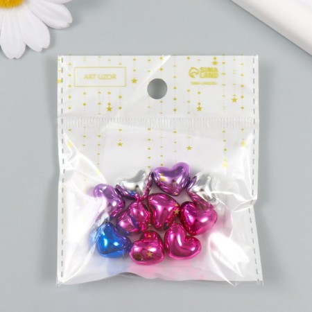 Busina for creativity plastic "Heart glossy metallic" mix 1.3x1.5x1.1 cm-3