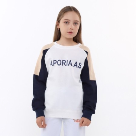 Sweatshirt for girls, white-blue color, height 122-128 cm