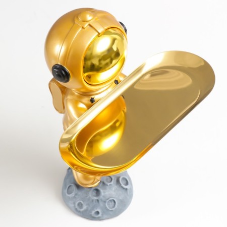 Souvenir Polystone Stand "Cosmonaut on Asteroid" Golden 29x17x22.5 cm-4