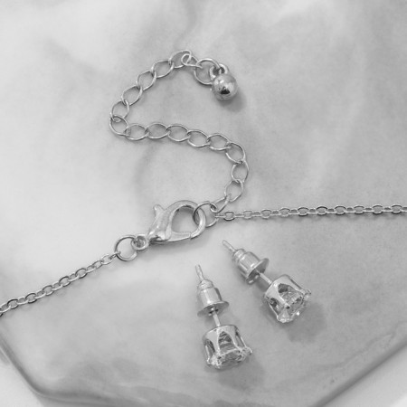 Set 2 objects: earrings, pendant "Bear" on the paw, white color in silver, 40 cm-1