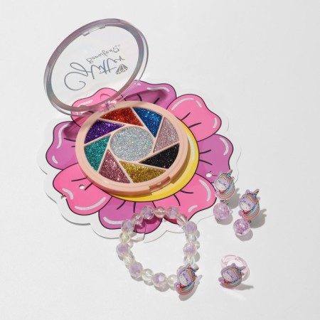 Set of children's 4 items: clips, ring, bracelet, glitter "unicorn", color-4