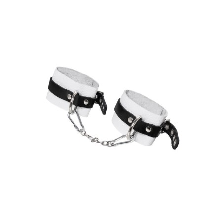 The shackles of Pecado BDSM, soft, with one strap, with grirts, genuine leather, white-black-3
