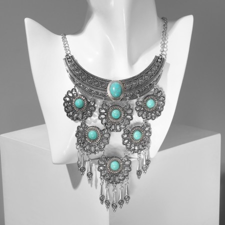Hestia's necklace four tiers, blue color in black silver, 35 cm-2