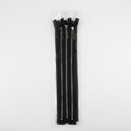 Metal zipper, No. 3, non -proceeding, automatic lock, 30 cm, black color/nickel-3