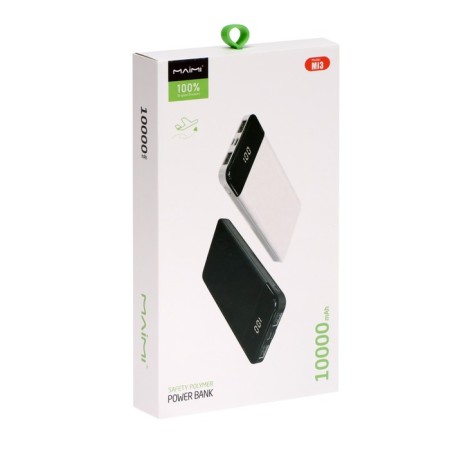 Maimi Mi3 external battery, 10,000 mAh, 2 USB, microUSB, type-C, display, 2.1 A, white-8