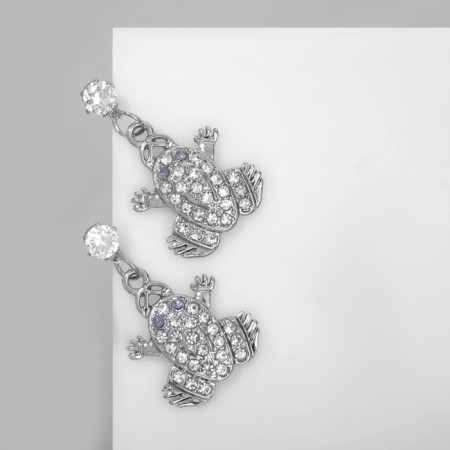 Earrings with rhinestones "frogs" kids, lilac-white color in silver-1