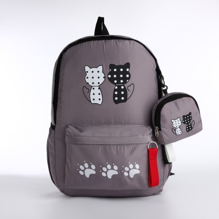Youth backpack from textiles, 3 pockets, wallet, gray color-3
