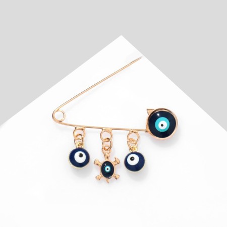Pin-shaped pins "from the evil eye", 3 pendants 3.5 cm, blue color in gold-3