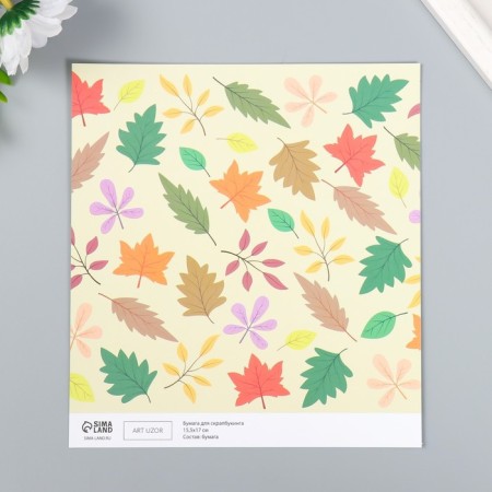 Scrapbooking paper bilateral "leaves" density 180 g 15.5x17 cm-3