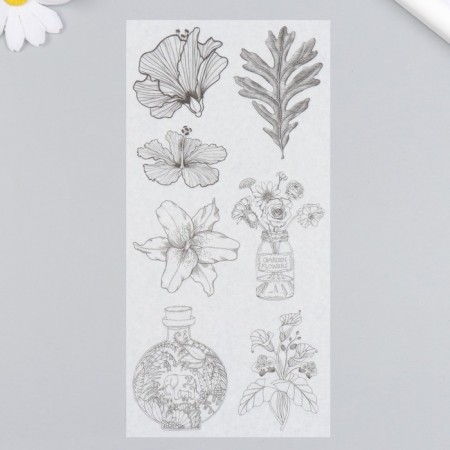 Stickers for creativity Paper "Flowers Sketch" set 3 sheets 10x20 cm-1