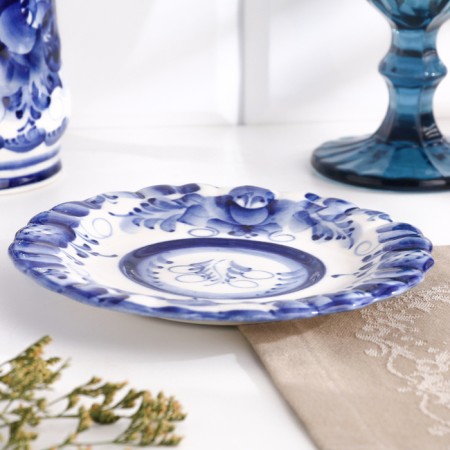 A saucer Gzhel "ANEMON", white-blue, ceramics, D = 15 cm,-1