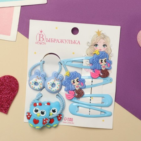 Hair set "Vanilla" (4 elastic bands, 4 invisibility) princesses, blue