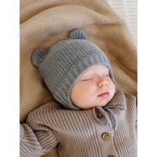 Шапочка на завязках с ушками детская Amarobaby Pure Love Teddy, размер 40-42 см, цвет серый