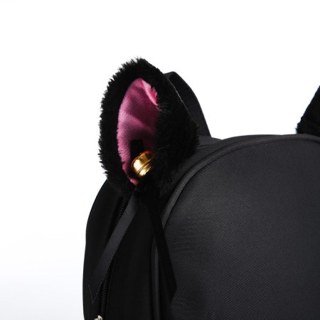 School textile Backpack with ears on hairpins, 27x23 cm, black color-4