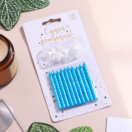 Candles in the cake "Spiral", 6 cm, blue, set 10 pcs-4