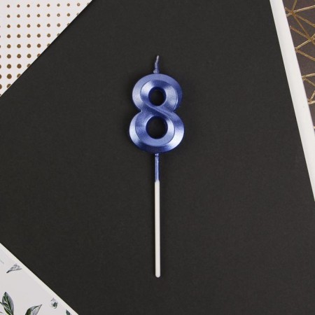 Candle for the cake, the number "8", blue.-2