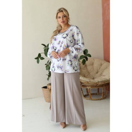 Female blouse, size 52, white, purple color-1