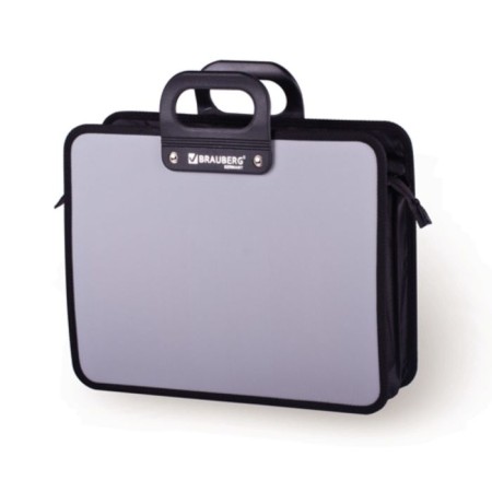 Plastic portfolio A4 BRAUBERG "Prime Minister", 390 x 315 x 120 mm, 3 compartments, on lightning, gray
