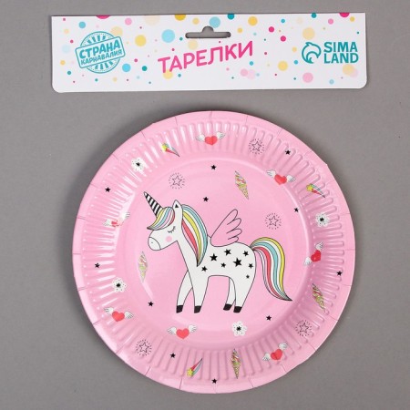 Paper “Unicorn” plate, set 6 pcs., Pink color-1