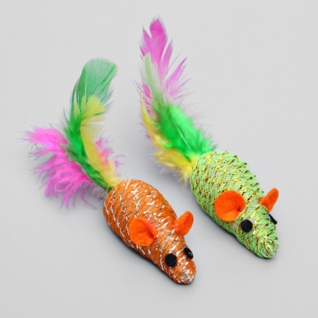 Mouse "Festive with feathers", 7 cm, mix of flowers-5