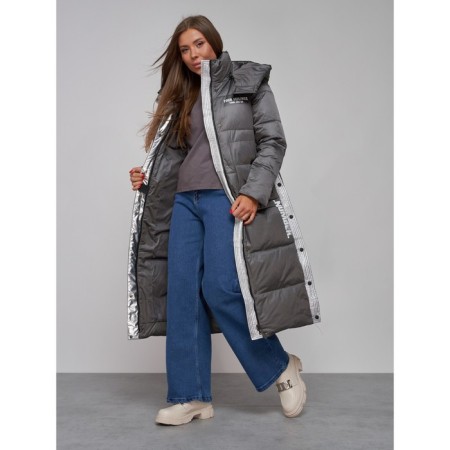 Coat insulated winter female, size 42, dark gray color-19