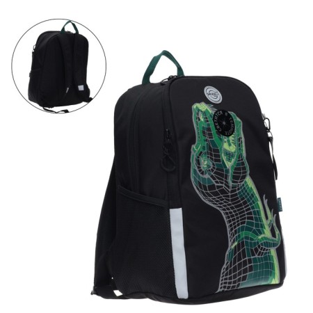 School backpack Grizzly "Dino", 38 x 29 x 17.5 cm, ergonomic back, black/green
