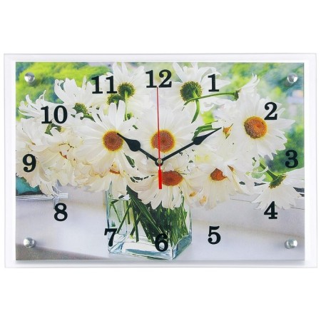 Carty clock, interior "chamomiles in a transparent vase", silent, 25 x 35 cm