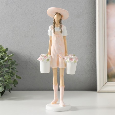 Souvenir Polystone "Girl with Flowers Buckets" 10.5x6.5x26.5 cm