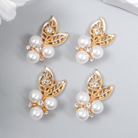 Decor for creativity Metal "Leaflets with pearls" Rhinas set 4 pcs 3.2x2 cm-2